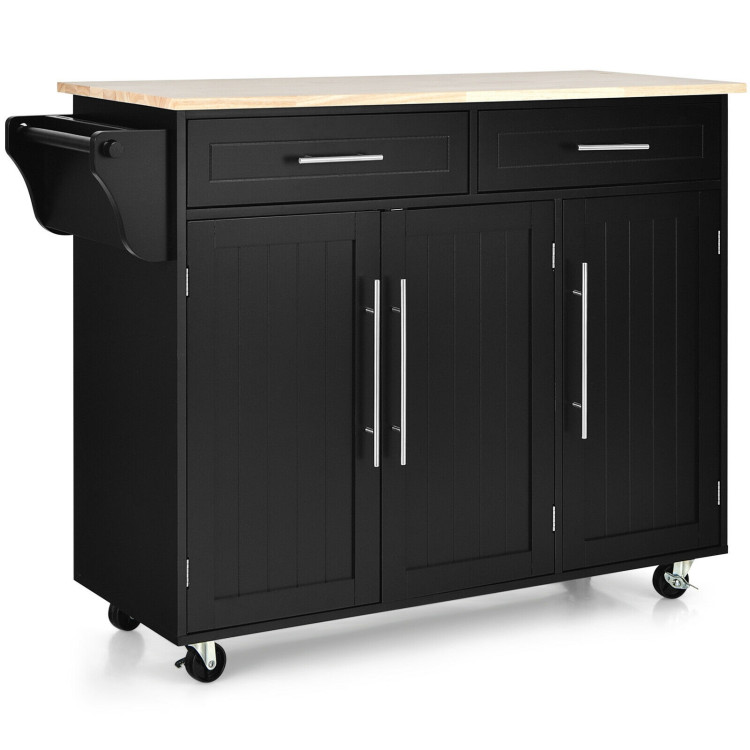 Kitchen Island Trolley Wood Top Rolling Storage Cabinet Cart with Knife Block-BlackCostway Gallery View 3 of 12