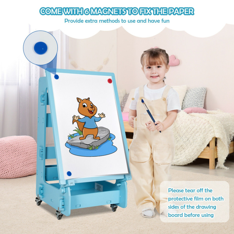 Multifunctional Kids' Standing Art Easel with Dry-Erase Board -BlueCostway Gallery View 3 of 10