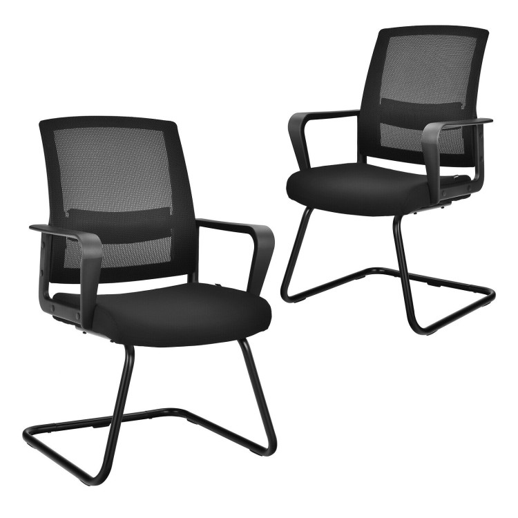 Set of 2 Conference Chairs with Lumbar Support-BlackCostway Gallery View 1 of 12
