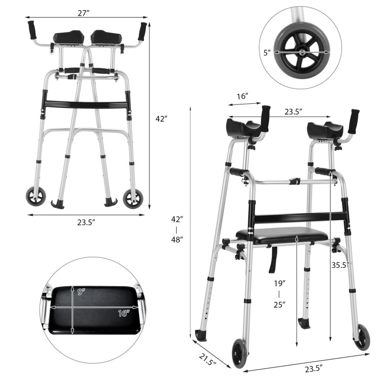 Height Adjustable Rolling Walker With Seat and Armrest PadCostway Gallery View 4 of 11