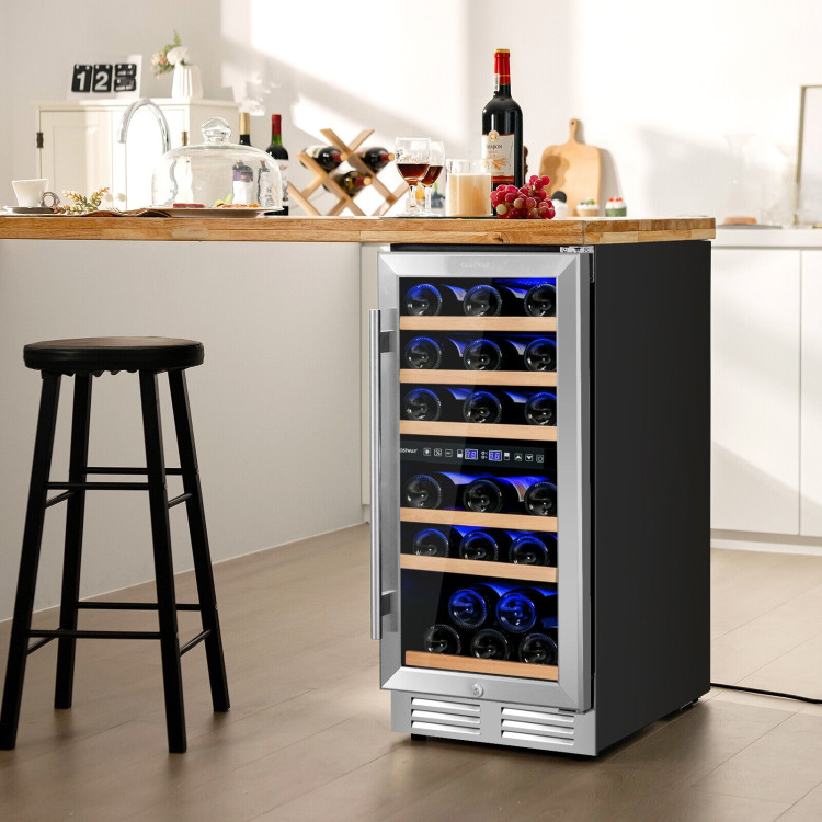30-Bottle Freestanding Wine Cooler with Temp Memory and Dual Zones -SilverCostway Gallery View 1 of 11