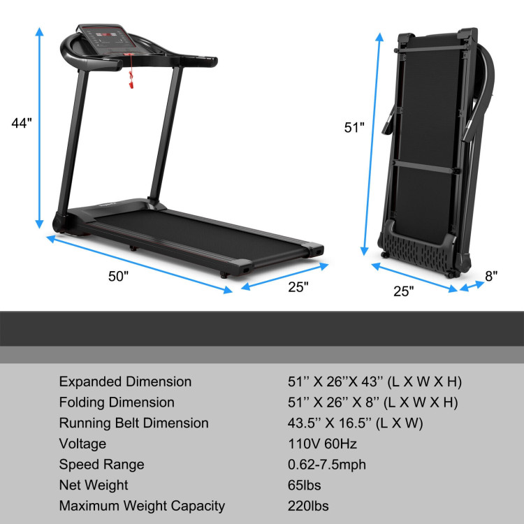 2.25HP Electric Folding Treadmill with HD LED Display and APP Control SpeakerCostway Gallery View 5 of 12