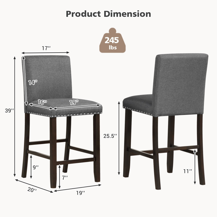 Set of 2 Linen Fabric Bar Stools with Back for Kitchen IslandCostway Gallery View 4 of 9