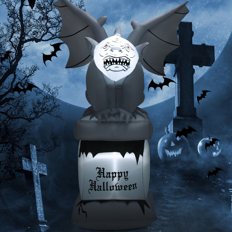 8.2 Feet Halloween Inflatable Gravestone with Gargoyle Yard Decoration and LED LightsCostway Gallery View 6 of 9
