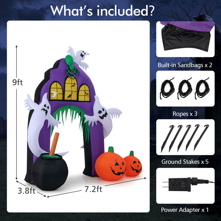 9 Feet Tall Halloween Inflatable Castle Archway Decor with Spider Ghosts and Built-inCostway Gallery View 4 of 9