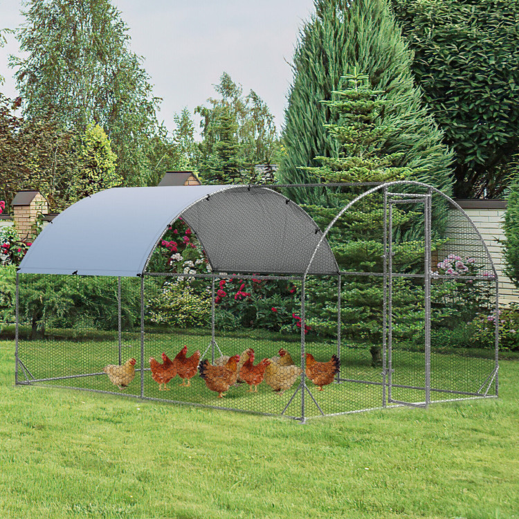 6.2 Feet/12.5 Feet/19 FeetLarge Metal Chicken Coop Outdoor Galvanized Dome Cage with Cover-MCostway Gallery View 6 of 10