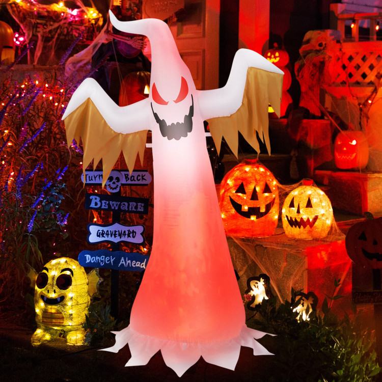 6 Feet Halloween Inflatable Ghost Quick Blow up Halloween Décor with LED LightsCostway Gallery View 6 of 10