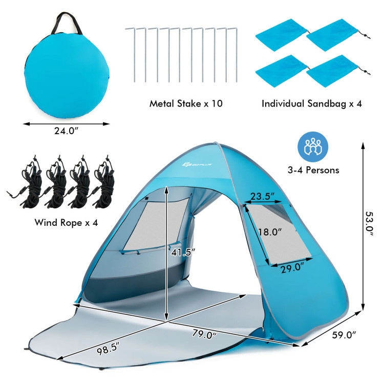 Automatic Pop-up Beach Tent with Carrying Bag-BlueCostway Gallery View 4 of 11