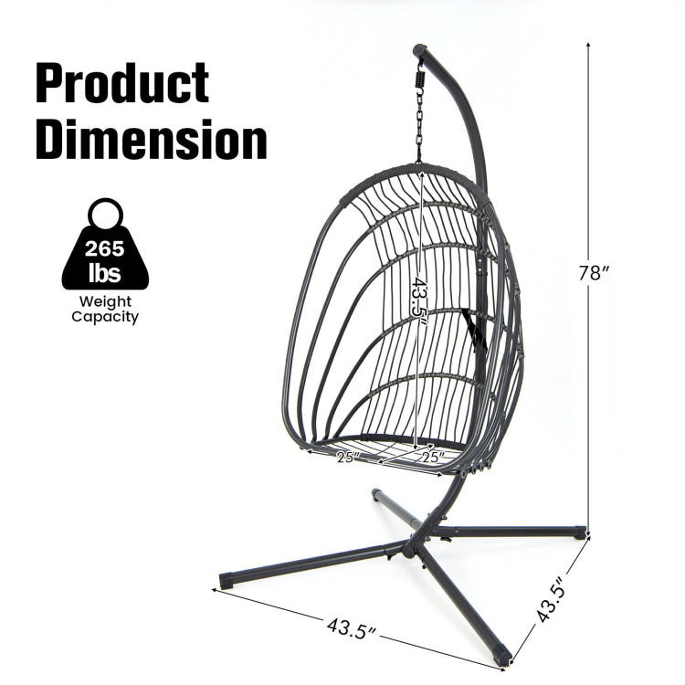 Hanging Folding Egg Chair with Stand Soft Cushion Pillow Swing Hammock-GrayCostway Gallery View 4 of 10