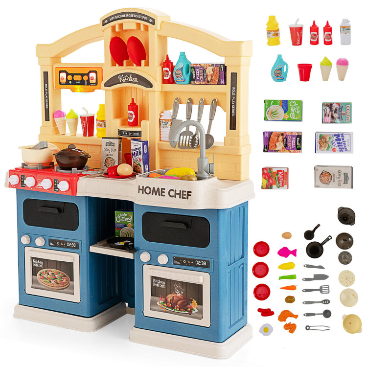 69 Pieces Kitchen Playset Toys with Realistic Lights and Sounds-BlueCostway Gallery View 3 of 11