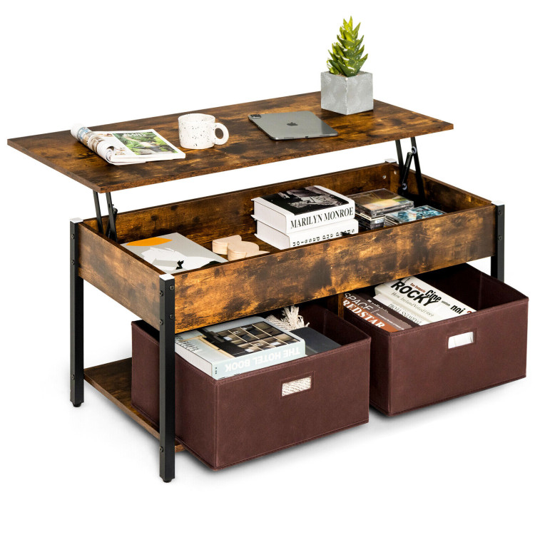 Lift Top Coffee Table Central Table with Drawers and Hidden Compartment for Living Room-Rustic BrownCostway Gallery View 3 of 10