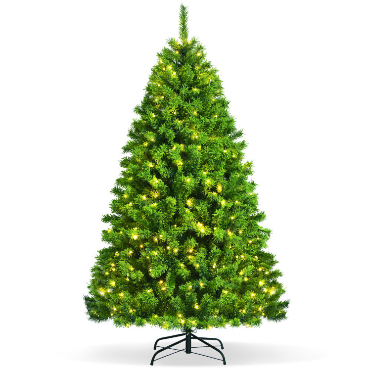 6.5 Feet Pre-Lit Hinged Christmas Tree Green Flocked with 924 Tips and 370 LED LightsCostway Gallery View 10 of 12