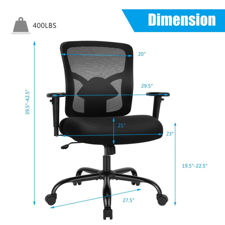 400LBS Mesh Big and Tall Office Chair Swivel Task ChairCostway Gallery View 4 of 12