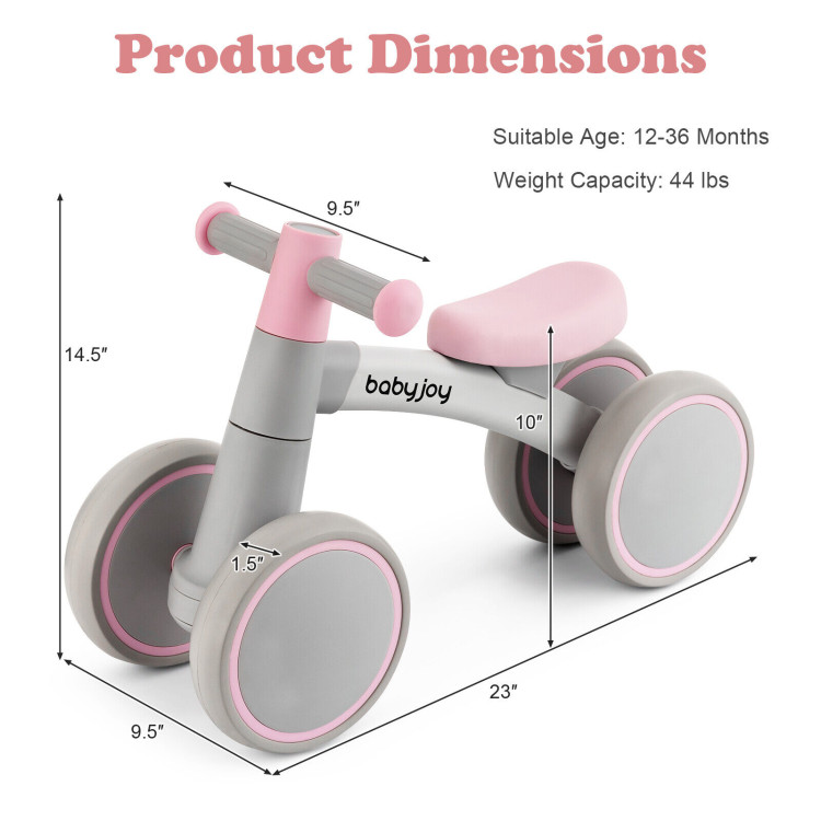 Baby Balance Bikes with 4 Wheels for 12-36 Months Toddler Mini Bike-PinkCostway Gallery View 5 of 11