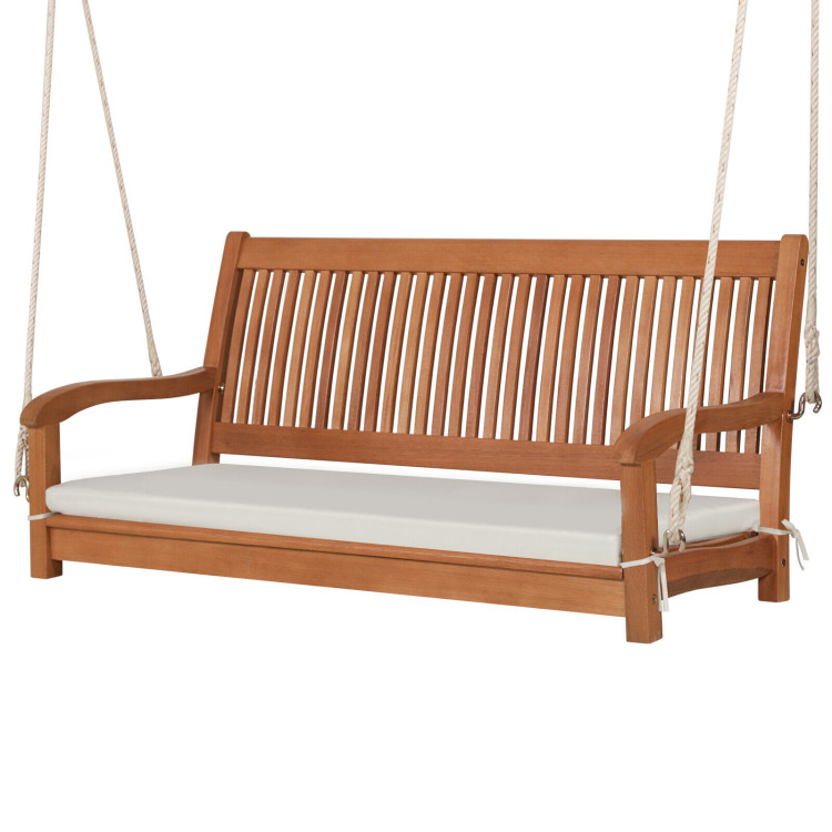2-Person Hanging Porch Swing Wood Bench with Cushion Curved BackCostway Gallery View 7 of 9