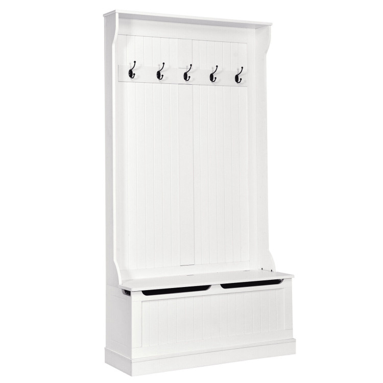 3-in-1 Entryway Hall Tree Coat Rack Shoe Bench with Hooks and Bottom Storage-WhiteCostway Gallery View 3 of 10