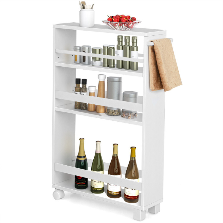4-Tier Slim Storage Kitchen Cart with Adjustable Shelves-WhiteCostway Gallery View 7 of 10