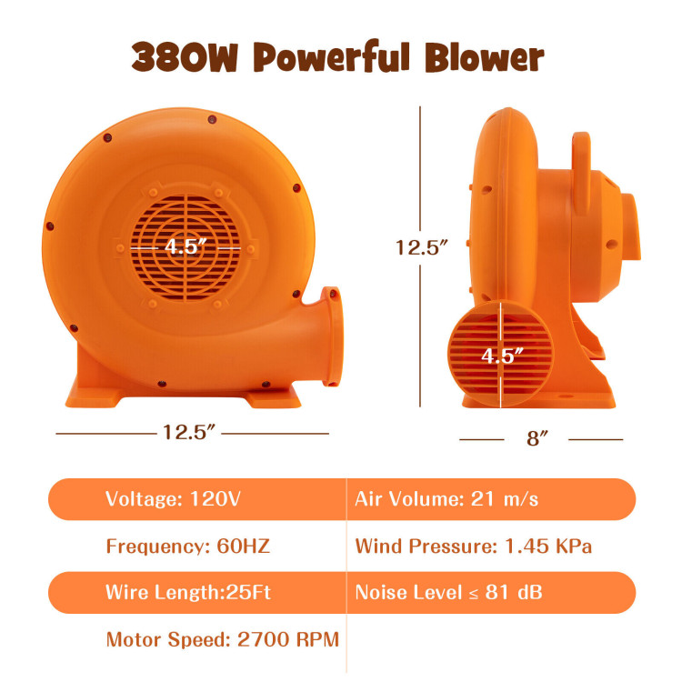 0.5HP/0.7HP/1.0HP Air Blower for Inflatables with 25 feet Wire and GFCI Plug-0.5HPCostway Gallery View 4 of 10