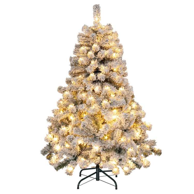 4.5 Feet Pre-Lit Premium Snow Flocked Christmas Tree with 150 LightsCostway Gallery View 1 of 10