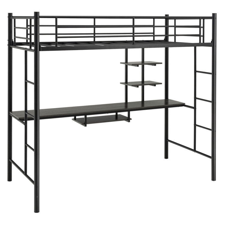 Twin Size Loft Bunk Bed with Desk Storage Shelf and Full Length Ladders-BlackCostway Gallery View 1 of 10