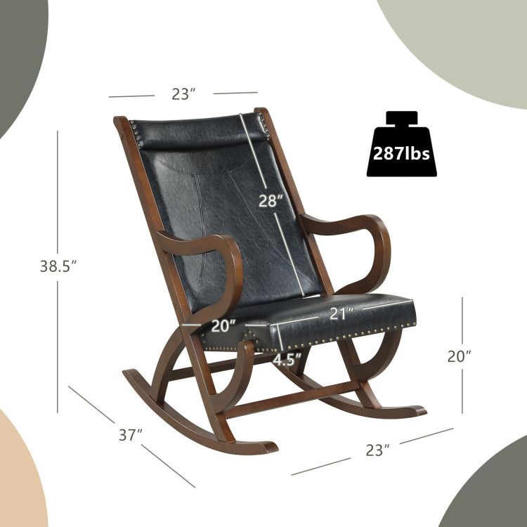 Modern Rocking Chair with PU Cushion and Rubber Wood Frame-BlackCostway Gallery View 4 of 8