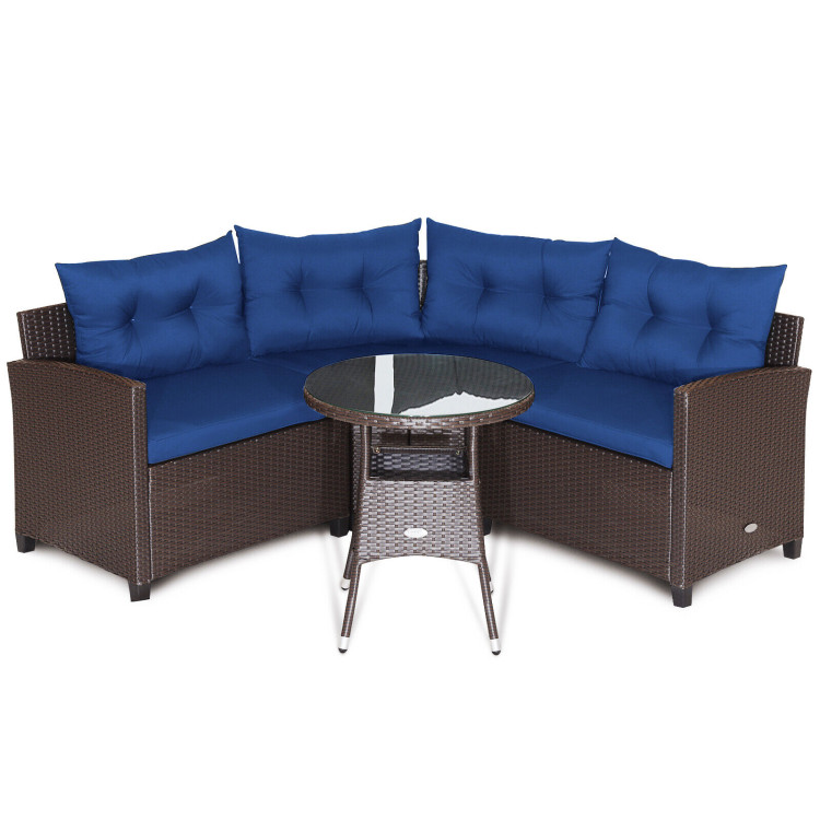 4 Pieces Patio Rattan Furniture Set Cushioned Sofa Glass Table-NavyCostway Gallery View 3 of 11