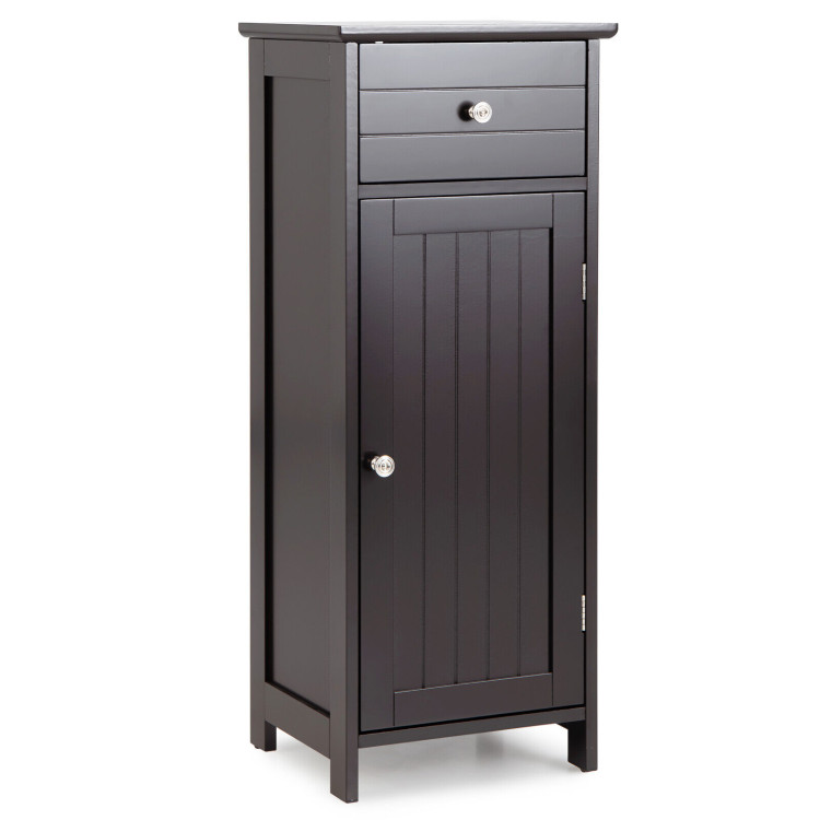 Wooden Bathroom Floor Storage Cabinet with Drawer and Shelf-BrownCostway Gallery View 1 of 11