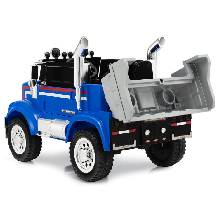 12V Licensed Freightliner Kids Ride On Truck Car with Dump Box and Lights -BlueCostway Gallery View 4 of 10