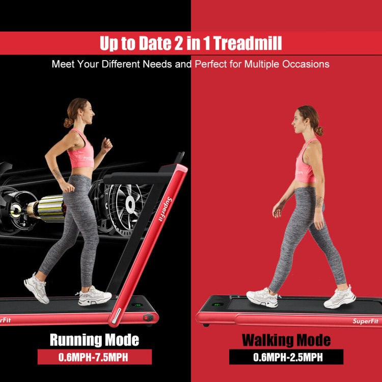 2 in 1 Folding Treadmill with Bluetooth Speaker Remote Control-RedCostway Gallery View 6 of 10