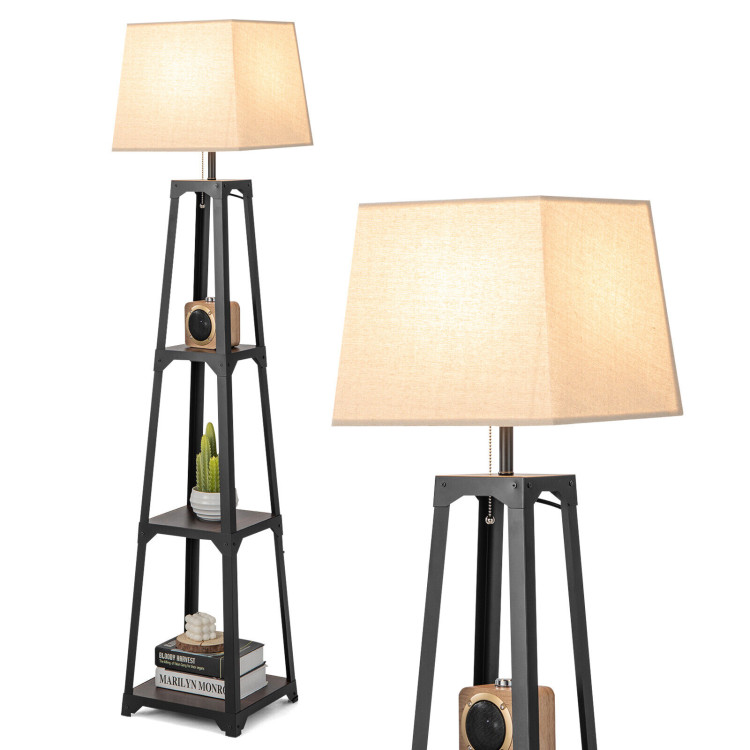 Shelf Floor Lamp with Storage Shelves and Linen LampshadeCostway Gallery View 1 of 10