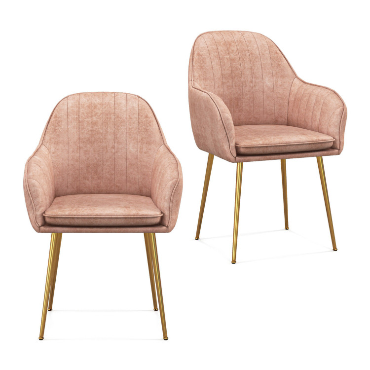 Accent Upholstered Arm Chair with Steel Gold Legs-PinkCostway Gallery View 1 of 9