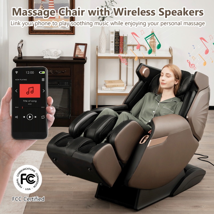3D SL-Track Electric Full Body Zero Gravity Shiatsu Massage Chair with Heat Roller-BrownCostway Gallery View 3 of 10