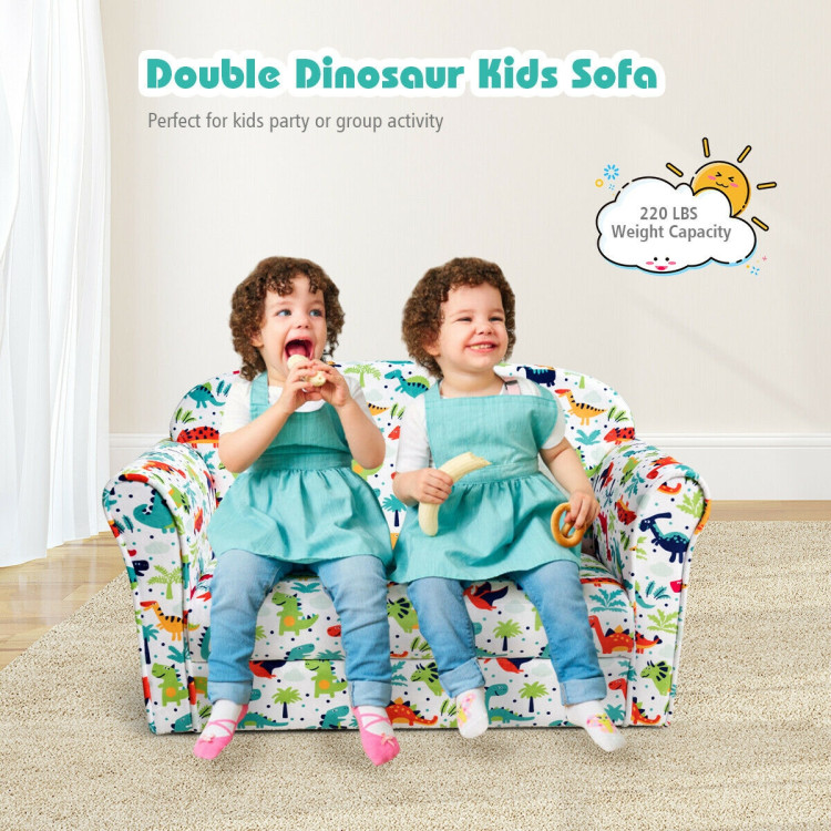 Double Kids Dinosaur Sofa Children Armrest Couch Costway Gallery View 8 of 13