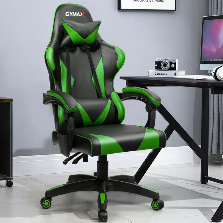 Gaming Chair Reclining Swivel with Massage Lumbar Support -GreenCostway Gallery View 2 of 12
