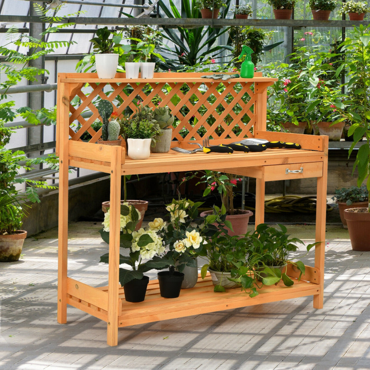 Garden Wood Work Potting Bench Station with HookCostway Gallery View 2 of 12