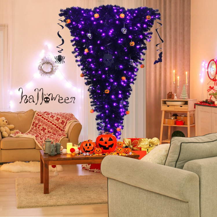 Upside Down 7 Feet Halloween Tree with 400 Purple LED LightsCostway Gallery View 2 of 12