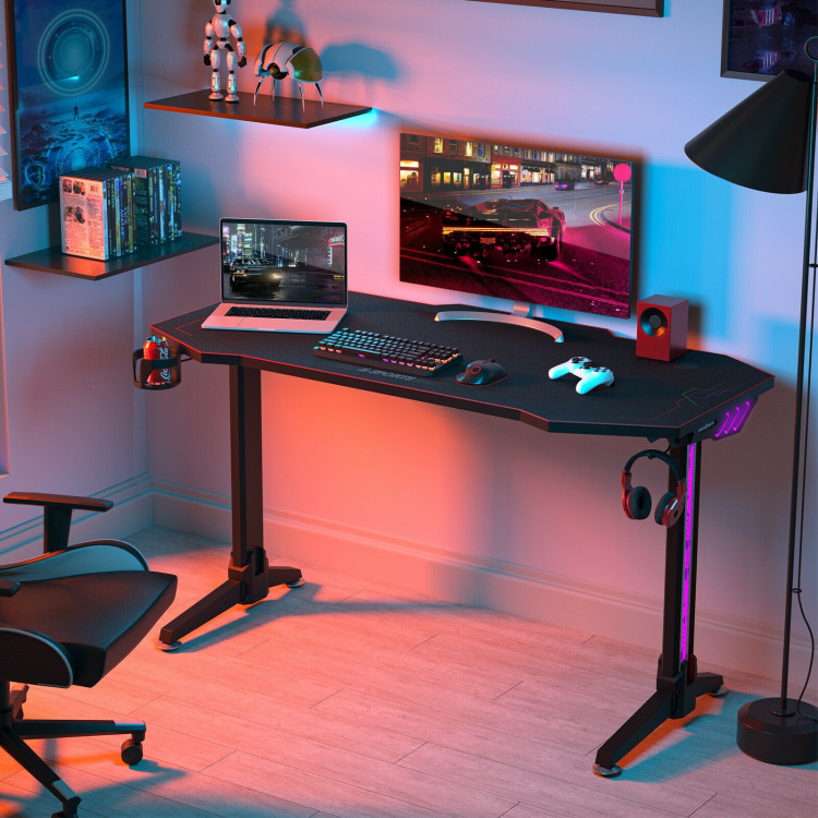 55 Inches T-shaped Computer Desk with Full Mouse Pad and LED LightsCostway Gallery View 1 of 12