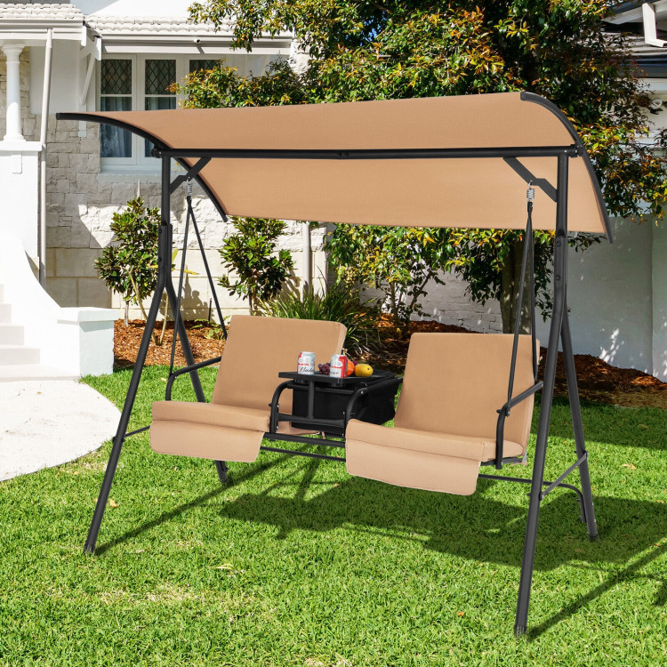 Porch Swing Chair with Adjustable Canopy-BeigeCostway Gallery View 1 of 11