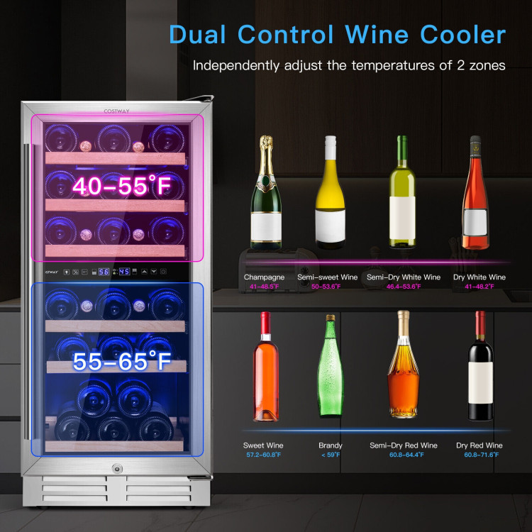 30-Bottle Freestanding Wine Cooler with Temp Memory and Dual Zones -SilverCostway Gallery View 8 of 11