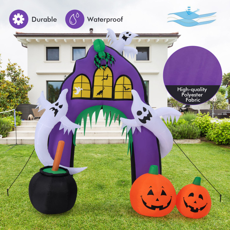 9 Feet Tall Halloween Inflatable Castle Archway Decor with Spider Ghosts and Built-inCostway Gallery View 5 of 9