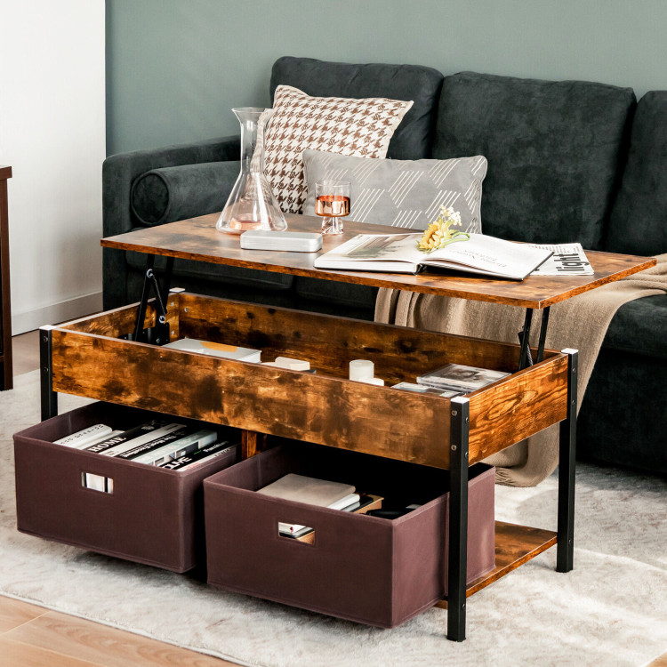 Lift Top Coffee Table Central Table with Drawers and Hidden Compartment for Living Room-Rustic BrownCostway Gallery View 1 of 10