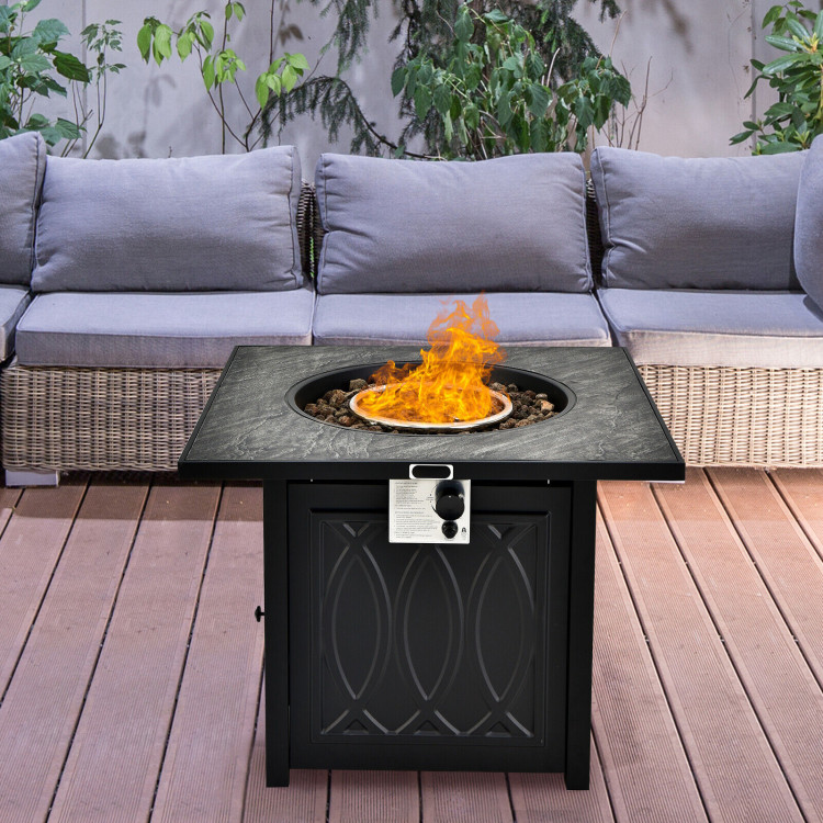 32 Inch Propane Fire Pit Table Square Tabletop with Lava Rocks Cover 50000 BTU-BlackCostway Gallery View 2 of 12