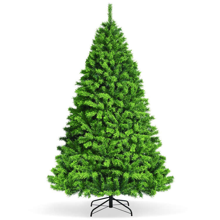 7.5 Feet Pre-Lit Hinged Christmas Tree Green Flocked with 1404 Tips and 530 LED LightsCostway Gallery View 1 of 12