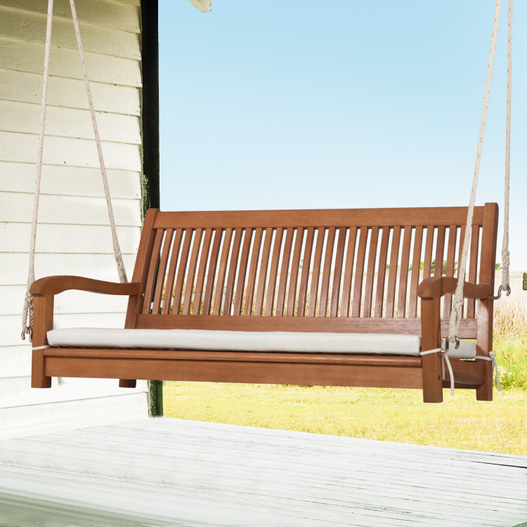 2-Person Hanging Porch Swing Wood Bench with Cushion Curved BackCostway Gallery View 2 of 9