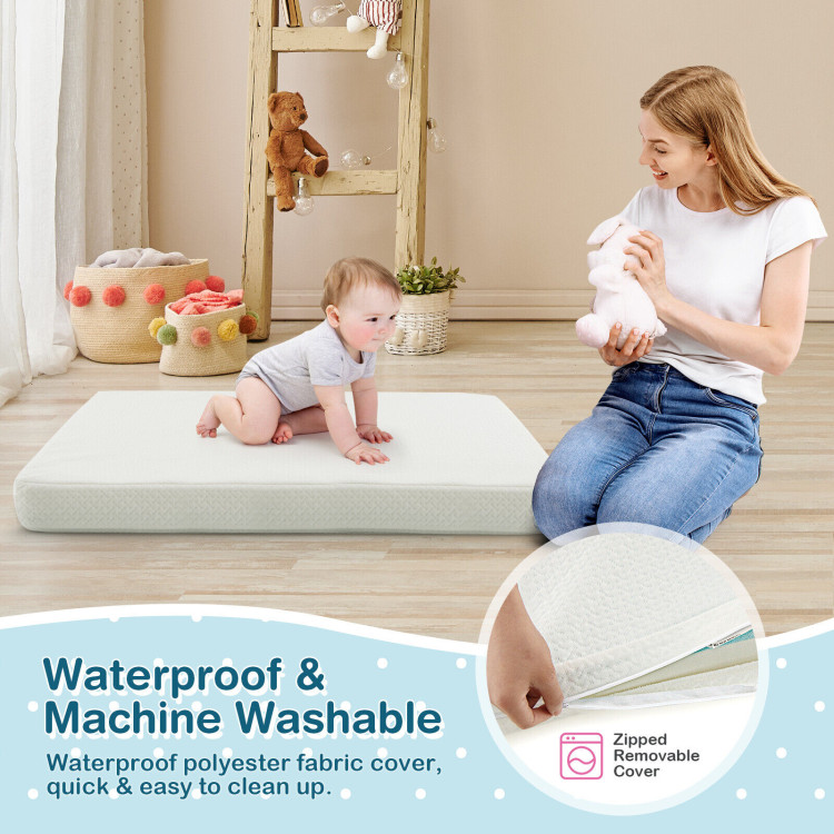 38 x 26 Inch Dual Sided Pack N Play Baby Mattress Pad with Removable Washable Cover-WhiteCostway Gallery View 3 of 11