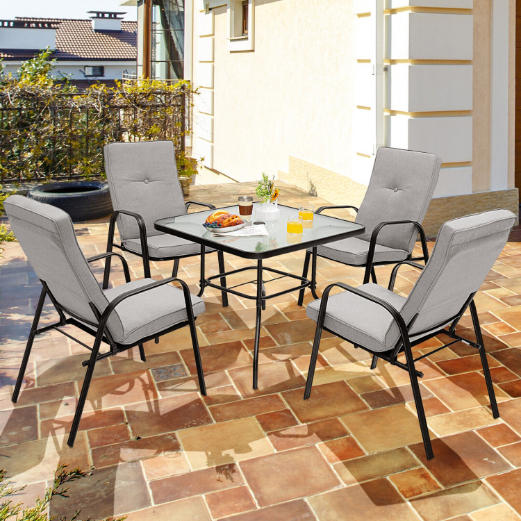 35 Inch Patio Dining Square Tempered Glass Table with Umbrella HoleCostway Gallery View 1 of 10