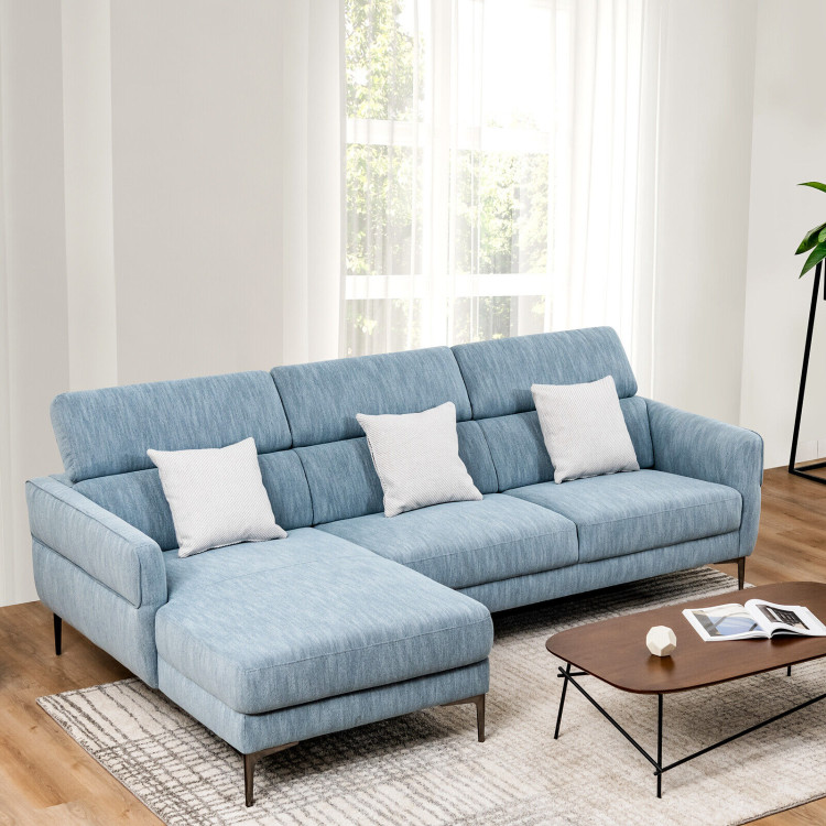 105 Inch L-Shaped Sofa Couch with 3 Adjustable Headrests-BlueCostway Gallery View 6 of 10
