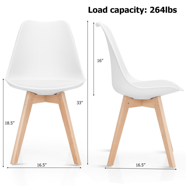 Set of 4 Dining Chairs Mid-Century Modern Shell PU Seat with Wooden Legs-WhiteCostway Gallery View 4 of 9
