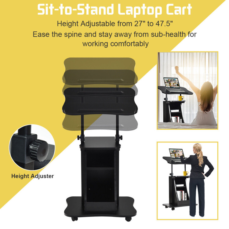 Sit-to-Stand Laptop Desk Cart Height Adjustable with Storage - Costway