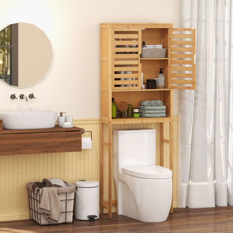 Bamboo Over The Toilet Storage Cabinet Bathroom with Adjustable